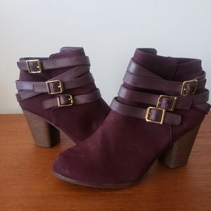 Burgundy Ankle Boots  - Faux Suede